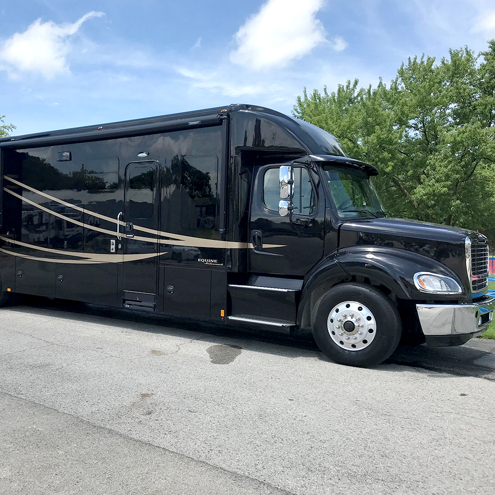 exterior of a black RV