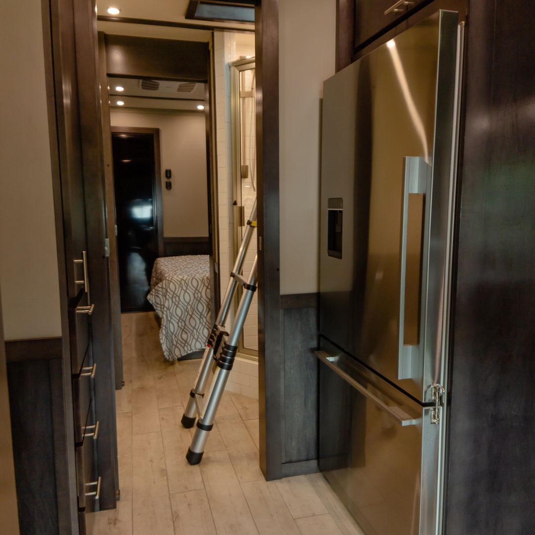 kitchen storage on the equine motercoach